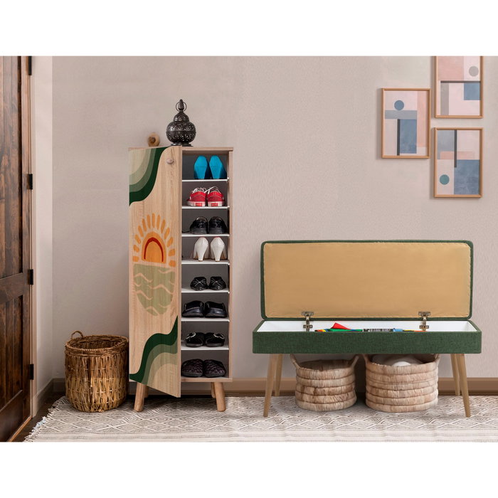 Hanah Home Conjunto Muebles Recibidor Vegas Sonomo 930 - 1070 Zapatero Banco Lino Verde